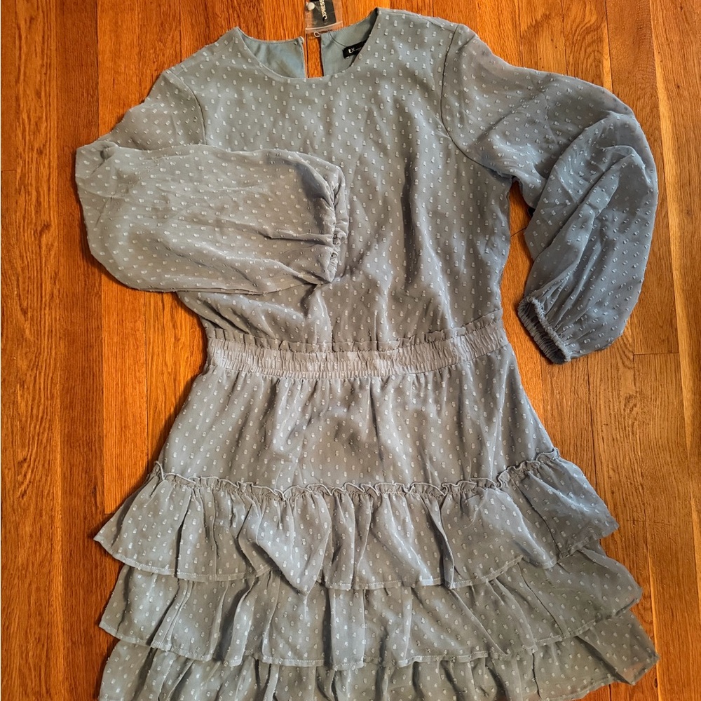 Express cornflower blue tiered dress